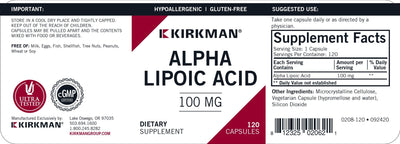 Kirkman Labs - Alpha-Lipoic Acid 100 Mg. Hypoallergenic - OurKidsASD.com - #Free Shipping!#