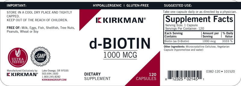 Kirkman Labs - D-Biotin 1000 Mcg Hypoallergenic - OurKidsASD.com - 