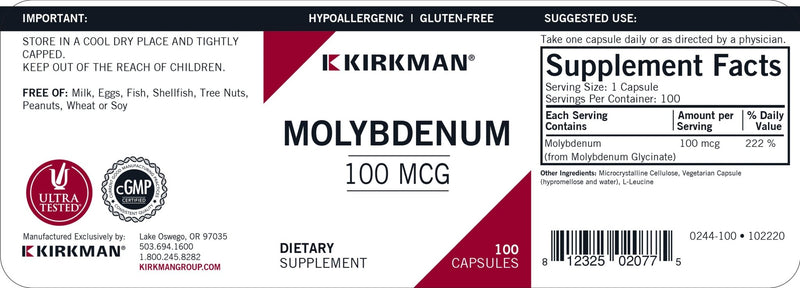 Kirkman Labs - Molybdenum 100 Mcg. Hypoallergenic - OurKidsASD.com - 