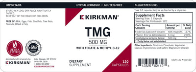 Kirkman Labs - TMG 500mg with Folate & Methyl B-12 - OurKidsASD.com - #Free Shipping!#