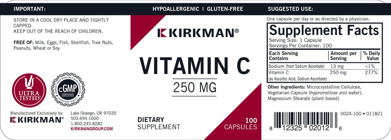 Kirkman Labs - Vitamin C 250 Mg. Hypoallergenic - OurKidsASD.com - 