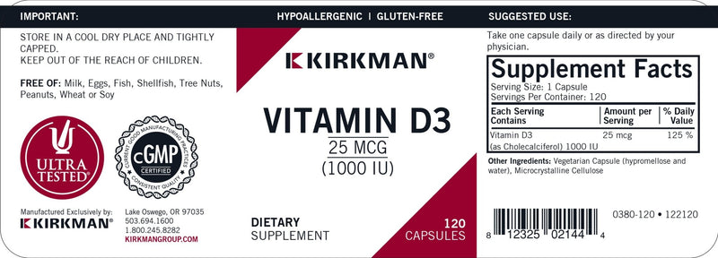 Kirkman Labs - Vitamin D3 1000 IU Hypoallergenic - OurKidsASD.com - 