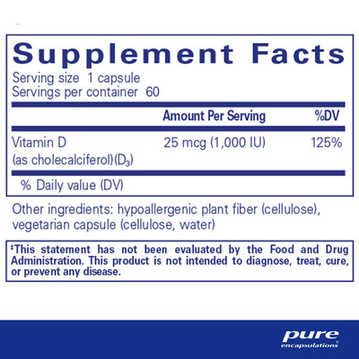 Pure Encapsulations - Vitamin D3 1,000 I.U. - OurKidsASD.com - #Free Shipping!#