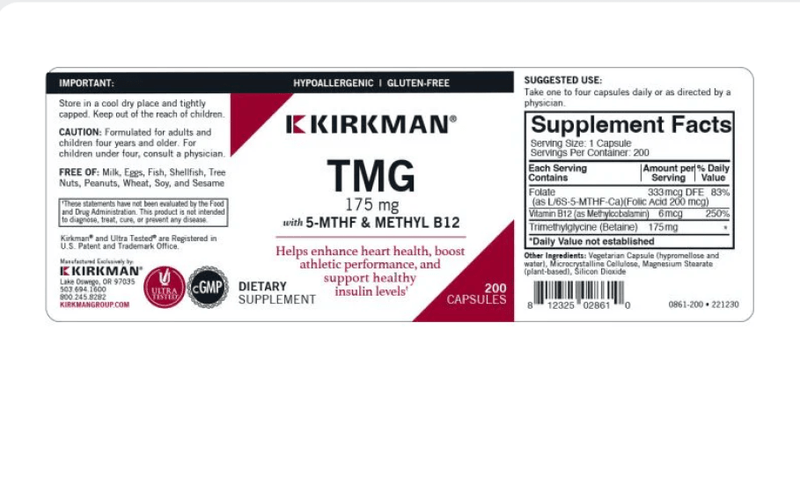 Kirkman - TMG 175mg with 5 - MTHF & Methyl B12 - OurKidsASD.com - 