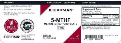 Kirkman Labs - 5-MTHF ([6S]-5-Methyltetrahydrofolate) 5 Mg - Hypoallergenic - OurKidsASD.com - #Free Shipping!#