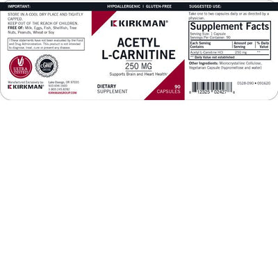 Kirkman Labs - Acetyl L-Carnitine 250 mg – Hypoallergenic - OurKidsASD.com - #Free Shipping!#