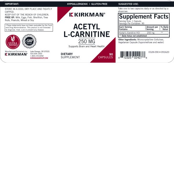 Kirkman - Acetyl L-Carnitine 250 mg Hypoallergenic - OurKidsASD.com Kirkman - Acetyl L-Carnitine 250 mg Hypoallergenic - OurKidsASD.com