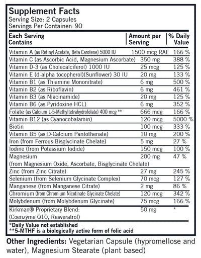 Kirkman Labs - Advanced Adult Multi-Vitamin/Mineral - With 5-MTHF - OurKidsASD.com - #Free Shipping!#