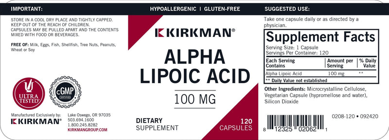 Kirkman Labs - Alpha-Lipoic Acid 100 Mg. Hypoallergenic - OurKidsASD.com - 