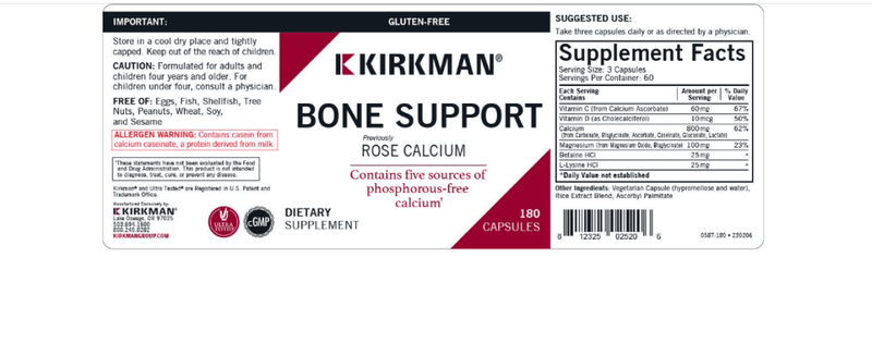 Kirkman - Bone Support (previously Rose Calcium) 180 - OurKidsASD.com - 