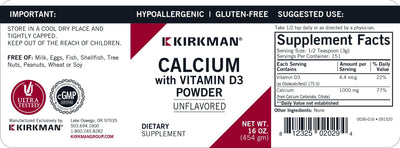 Kirkman Labs - Calcium with Vitamin D3 Powder - Unflavored - OurKidsASD.com - #Free Shipping!#