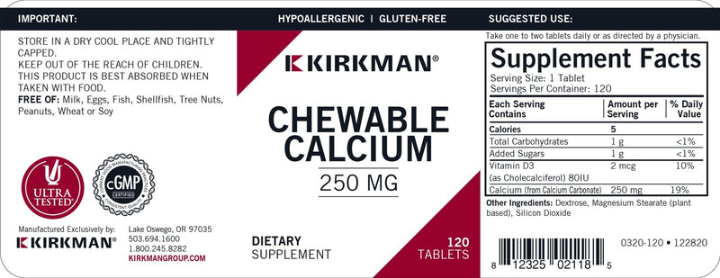Kirkman Labs - Chewable Calcium 250 Mg. With Vitamin D - OurKidsASD.com - 