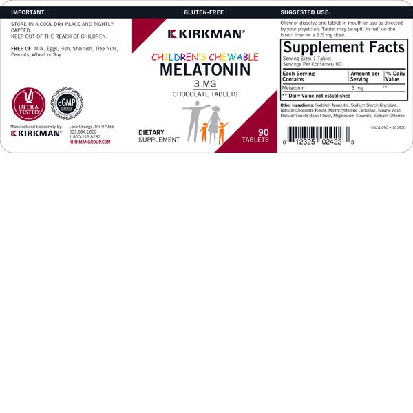 Kirkman Labs - Children’s Chewable Melatonin 3 mg Chocolate Tablets - OurKidsASD.com - 