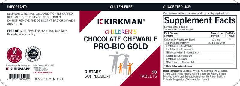 Kirkman Labs - Children’s Chewable Pro-Bio Gold Chocolate Wafers - OurKidsASD.com - 