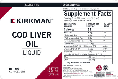 Kirkman Labs - Cod Liver Oil Liquid - Unflavored - OurKidsASD.com - #Free Shipping!#