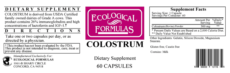 Ecological Formulas - Colostrum 60 caps - OurKidsASD.com - 
