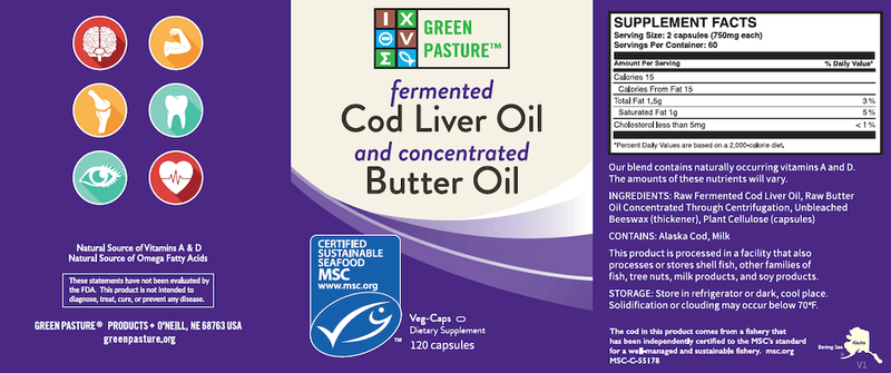 Green Pasture - Fermented Cod Liver Oil & Concentrated Butter Oil Blend Capsules - OurKidsASD.com - 