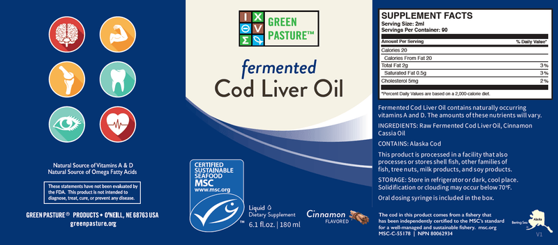 Green Pasture - Fermented Cod Liver Oil Liquid (cinnamon) - OurKidsASD.com - 