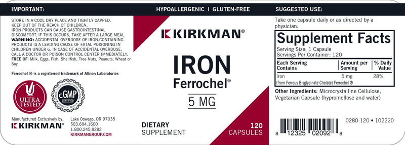Kirkman Labs - Iron 5 Mg. Hypoallergenic (Bio-Max Series) - OurKidsASD.com - 