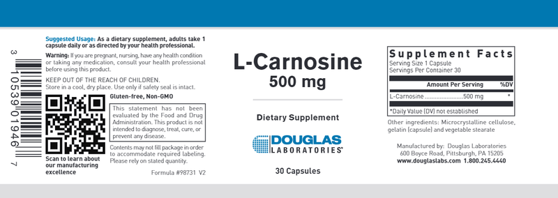 Douglas Laboratories - L-Carnosine (500mg) - OurKidsASD.com - 