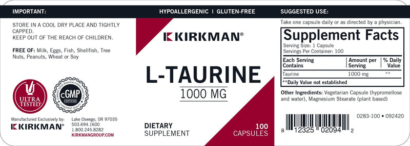 Kirkman Labs - L-Taurine 1000 Mg. Hypoallergenic - OurKidsASD.com - 