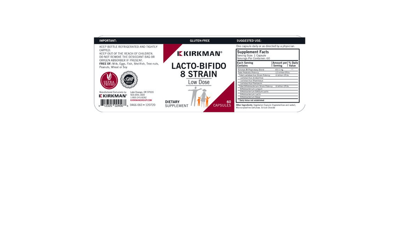 Kirkman - Lacto/Bifido 8-Strain Probiotic - Low Dose 12 Billion CFUs per Capsule - OurKidsASD.com - 