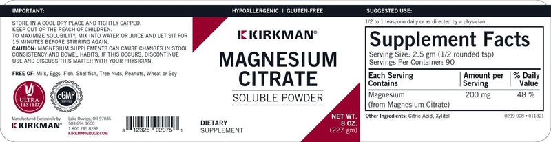 Kirkman Labs - Magnesium Citrate Hypoallergenic - OurKidsASD.com - 