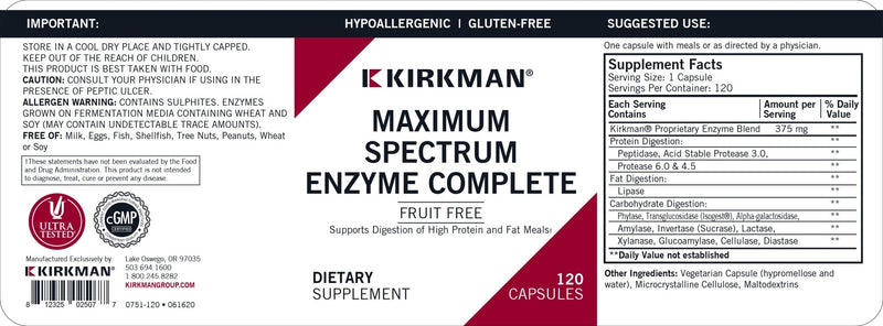 Kirkman Labs - Maximum Spectrum EnZym Complete/DPPIV Fruit Free Isogest Formula - OurKidsASD.com - 