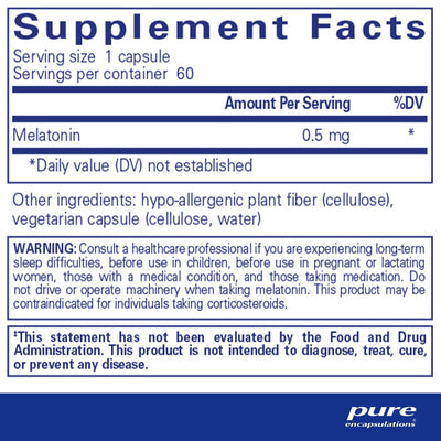 Pure Encapsulations - Melatonin 0.5 Mg. - OurKidsASD.com - #Free Shipping!#