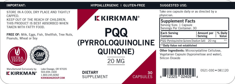 Kirkman Labs - PQQ (Pyrroloquinoline Quinone) - Hypoallergenic - OurKidsASD.com - 