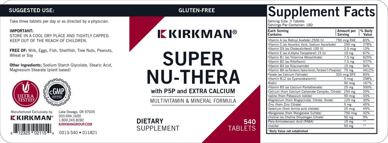 Kirkman Labs - Super Nu-Thera W/ 25mg P5P - OurKidsASD.com - 