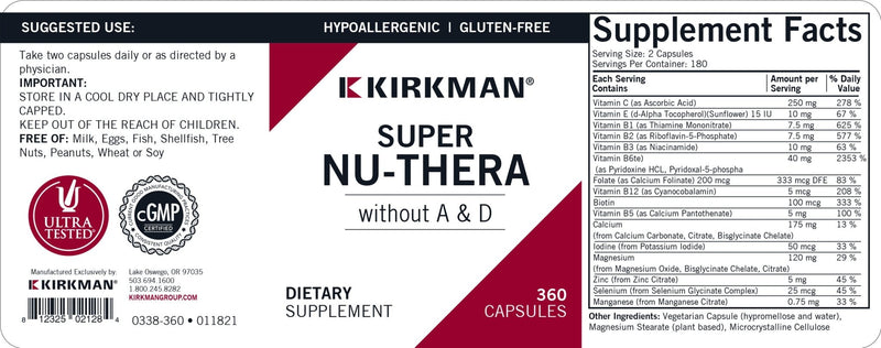 Kirkman Labs - Super Nu-Thera W/O Vitamins A & D - Hypoallergenic - OurKidsASD.com - 