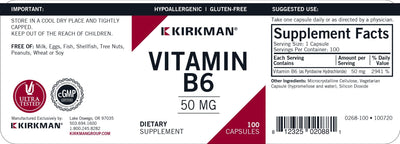 Kirkman Labs - Vitamin B-6 50 Mg (Pyridoxine Hydrochloride) Hypoallergenic - OurKidsASD.com - #Free Shipping!#