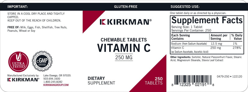 Kirkman Labs - Vitamin C 250 mg Chewable Tablets with Stevia - OurKidsASD.com - 