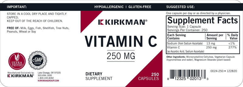 Kirkman Labs - Vitamin C 250 Mg. Hypoallergenic - OurKidsASD.com - 