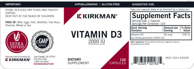 Kirkman Labs - Vitamin D3 2000 IU Hypoallergenic - OurKidsASD.com - #Free Shipping!#