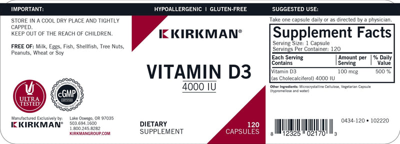 Kirkman Labs - Vitamin D3 4000 IU Hypoallergenic - OurKidsASD.com - 