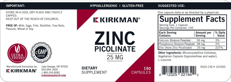 Kirkman Labs - Zinc Picolinate 25 Mg - Hypoallergenic - OurKidsASD.com - 